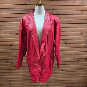 Vintage Chai Womens Size Large Red Leather Oversized Jacket Blazer Maximalist